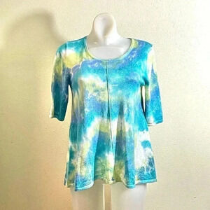 Ponsesa Size S Blue Tie Dyed Knit Sweater Short Sleeve Summer Weight Beach